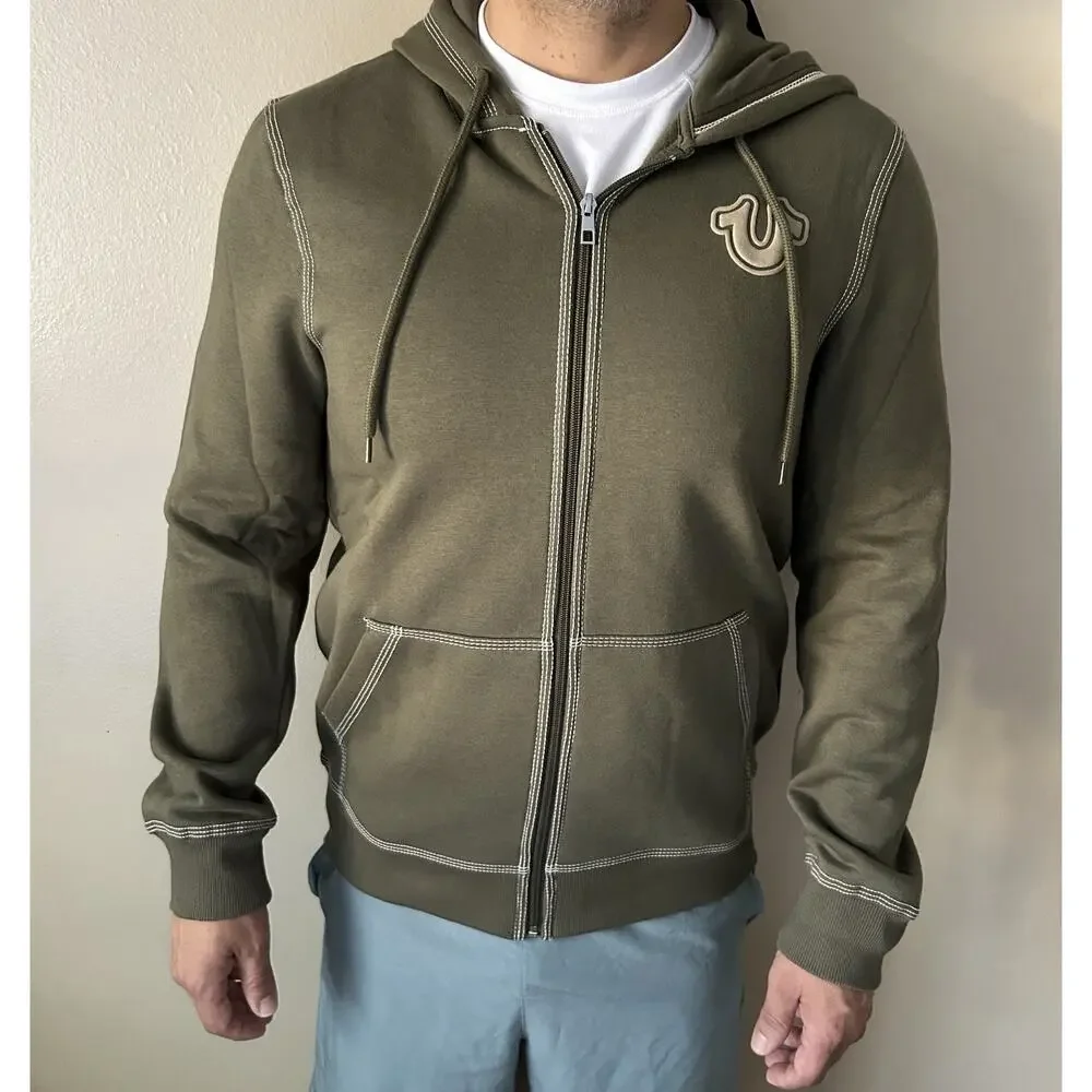 True Religion Men's TNL Puff Buddha Zip Hoodie Kalamata Green Size M NWT